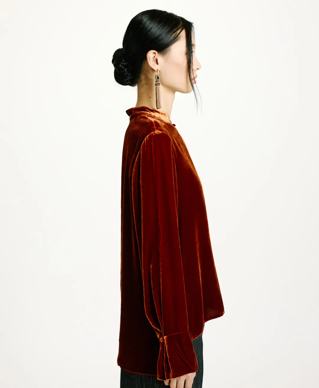 New BLOUSE AISU EN VELOURS MÉLANGE DE SOIE LISSE - Femme Chemises Et Blouses
