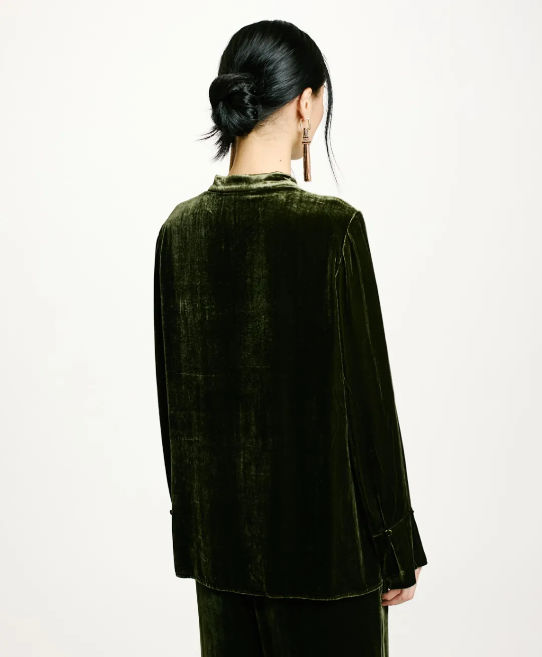 New BLOUSE AISU EN VELOURS MÉLANGE DE SOIE LISSE - VERT MATCHA Femme Chemises Et Blouses