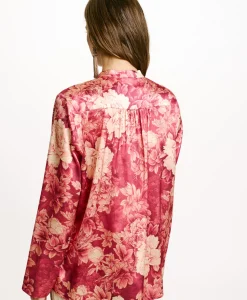 Best BLOUSE ATLANTA EN SATIN STRETCH IMPRIMÉ - FUCHSIA/CRÈME Femme Chemises Et Blouses