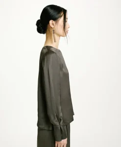 Clearance BLOUSE KENTA EN SOIE LAVÉE - VERT MILITAIRE Femme Chemises Et Blouses