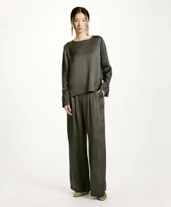 Clearance BLOUSE KENTA EN SOIE LAVÉE - VERT MILITAIRE Femme Chemises Et Blouses