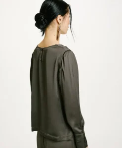 Clearance BLOUSE KENTA EN SOIE LAVÉE - VERT MILITAIRE Femme Chemises Et Blouses