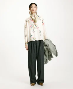 New BLOUSE KOKE EN SERGÉ DE SOIE IMPRIMÉ - CRÈME/ROUGE Femme Chemises Et Blouses