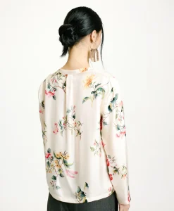 New BLOUSE KOKE EN SERGÉ DE SOIE IMPRIMÉ - CRÈME/ROUGE Femme Chemises Et Blouses