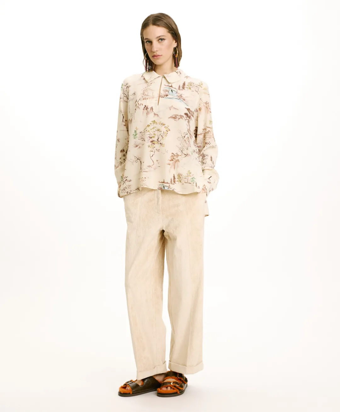 Discount BLOUSE SACHI EN CRÊPE DE CHINE IMPRIMÉ - CRÈME/TABAC Femme Chemises Et Blouses