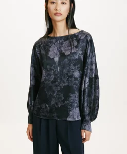Best BLOUSE SAGI EN SATIN STRETCH IMPRIMÉ - BLEU/BLEU NUIT Femme Chemises Et Blouses