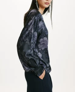 Best BLOUSE SAGI EN SATIN STRETCH IMPRIMÉ - BLEU/BLEU NUIT Femme Chemises Et Blouses