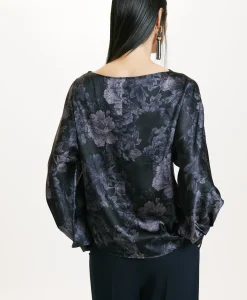Best BLOUSE SAGI EN SATIN STRETCH IMPRIMÉ - BLEU/BLEU NUIT Femme Chemises Et Blouses