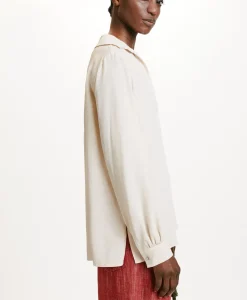 Outlet BLOUSE SUE EN ACÉTATE/SOIE UNI - CRÈME Femme Chemises Et Blouses