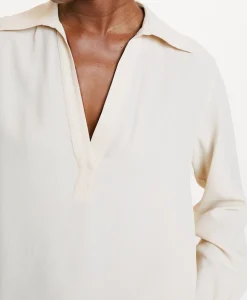 Outlet BLOUSE SUE EN ACÉTATE/SOIE UNI - CRÈME Femme Chemises Et Blouses