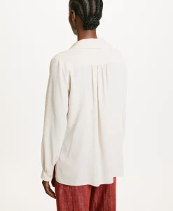 Outlet BLOUSE SUE EN ACÉTATE/SOIE UNI - CRÈME Femme Chemises Et Blouses