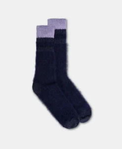 New CHAUSSETTES JOSHI EN CHAUSSETTE EN ALPAGA ET CHENILLE - BLEU NUIT/LILAS Femme Chaussettes