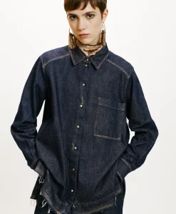 Sale CHEMISE AURA EN DENIM LAMINÉ - Femme Chemises Et Blouses