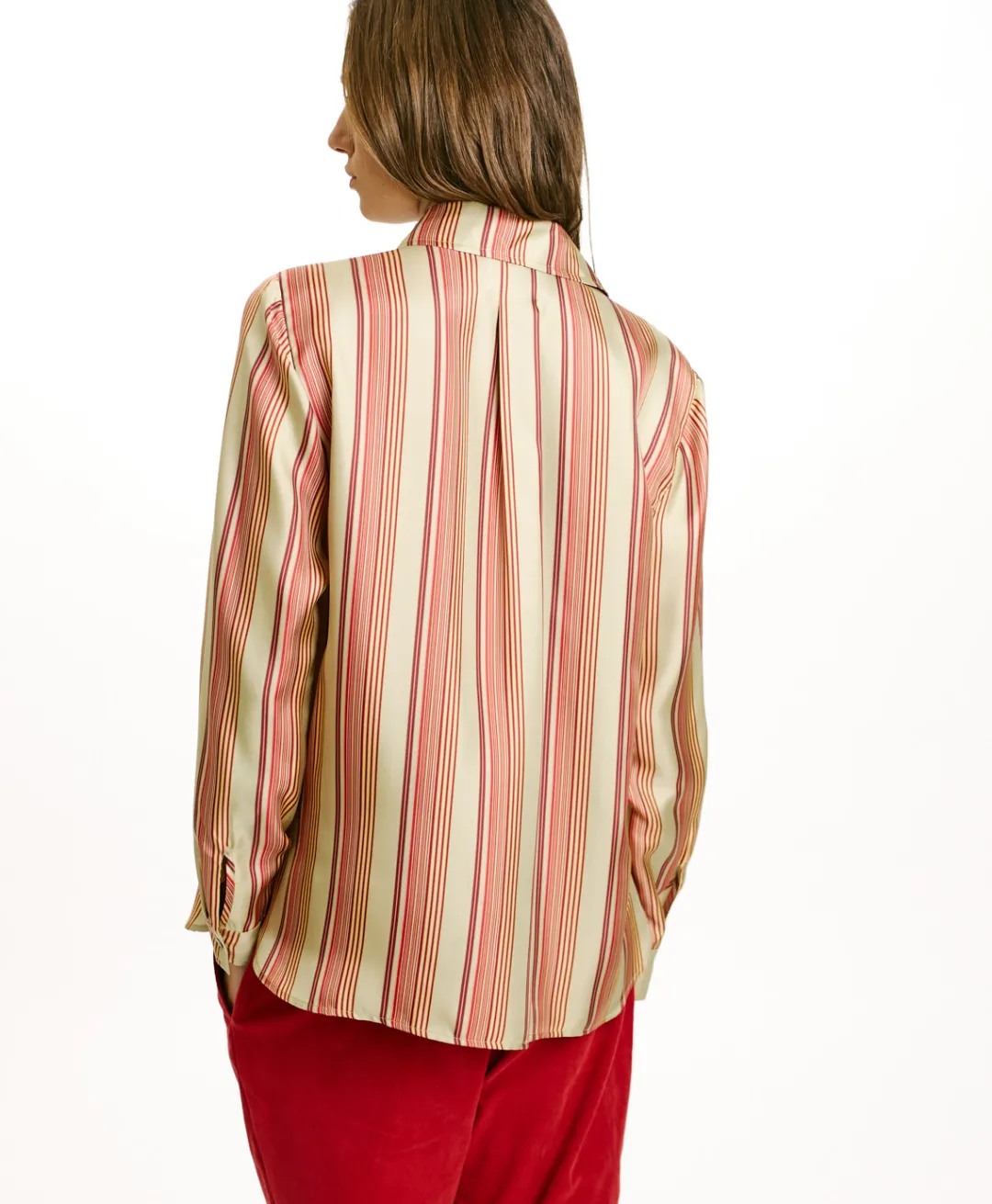New CHEMISIER ARLES EN SERGÉ DE SOIE IMPRIMÉ - VERT AQUA/ROUGE Femme Chemises Et Blouses