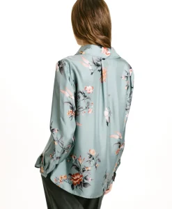 New CHEMISIER ARLES EN SERGÉ DE SOIE IMPRIMÉ - BLEU CLAIR/TABAC Femme Chemises Et Blouses