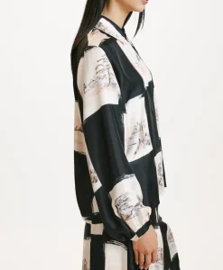 Clearance CHEMISIER ICHIGO EN SERGÉ DE SOIE IMPRIMÉ - MULTICOLORE NOIR Femme Chemises Et Blouses