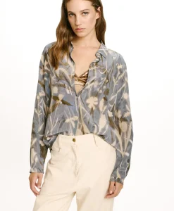 Best CHEMISIER MEUDON EN CRÊPE DE CHINE IMPRIMÉ - BLEU POUSSIÉREUX/CRÈME Femme Chemises Et Blouses