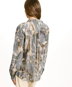 Best CHEMISIER MEUDON EN CRÊPE DE CHINE IMPRIMÉ - BLEU POUSSIÉREUX/CRÈME Femme Chemises Et Blouses