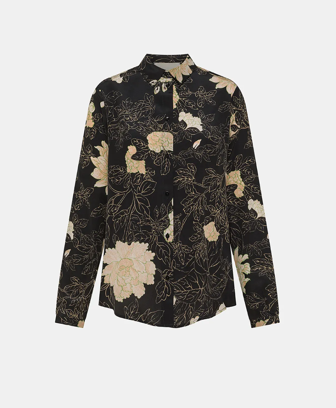 Sale CHEMISIER MEUDON EN CRÊPE DE CHINE IMPRIMÉ - NOIR/ROSE POUDRÉ Femme Chemises Et Blouses