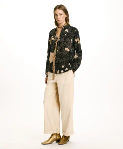 Sale CHEMISIER MEUDON EN CRÊPE DE CHINE IMPRIMÉ - NOIR/ROSE POUDRÉ Femme Chemises Et Blouses
