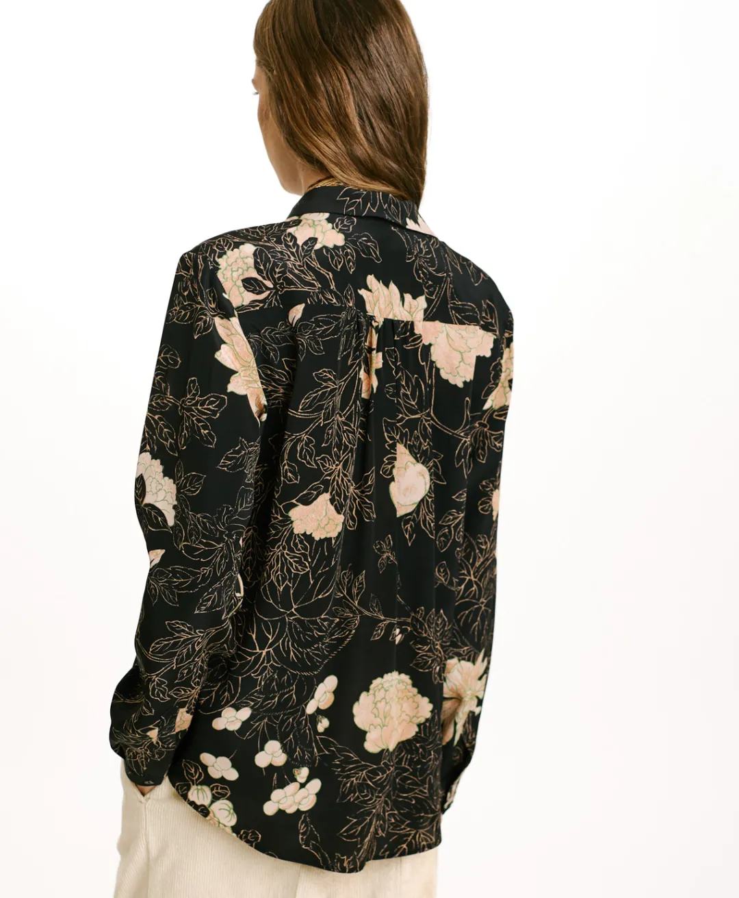 Sale CHEMISIER MEUDON EN CRÊPE DE CHINE IMPRIMÉ - NOIR/ROSE POUDRÉ Femme Chemises Et Blouses