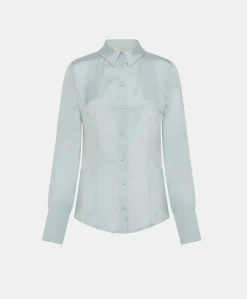 Best CHEMISIER ORIGA EN MÉLANGE DE SOIE CRÊPE - VERT D'EAU Femme Chemises Et Blouses
