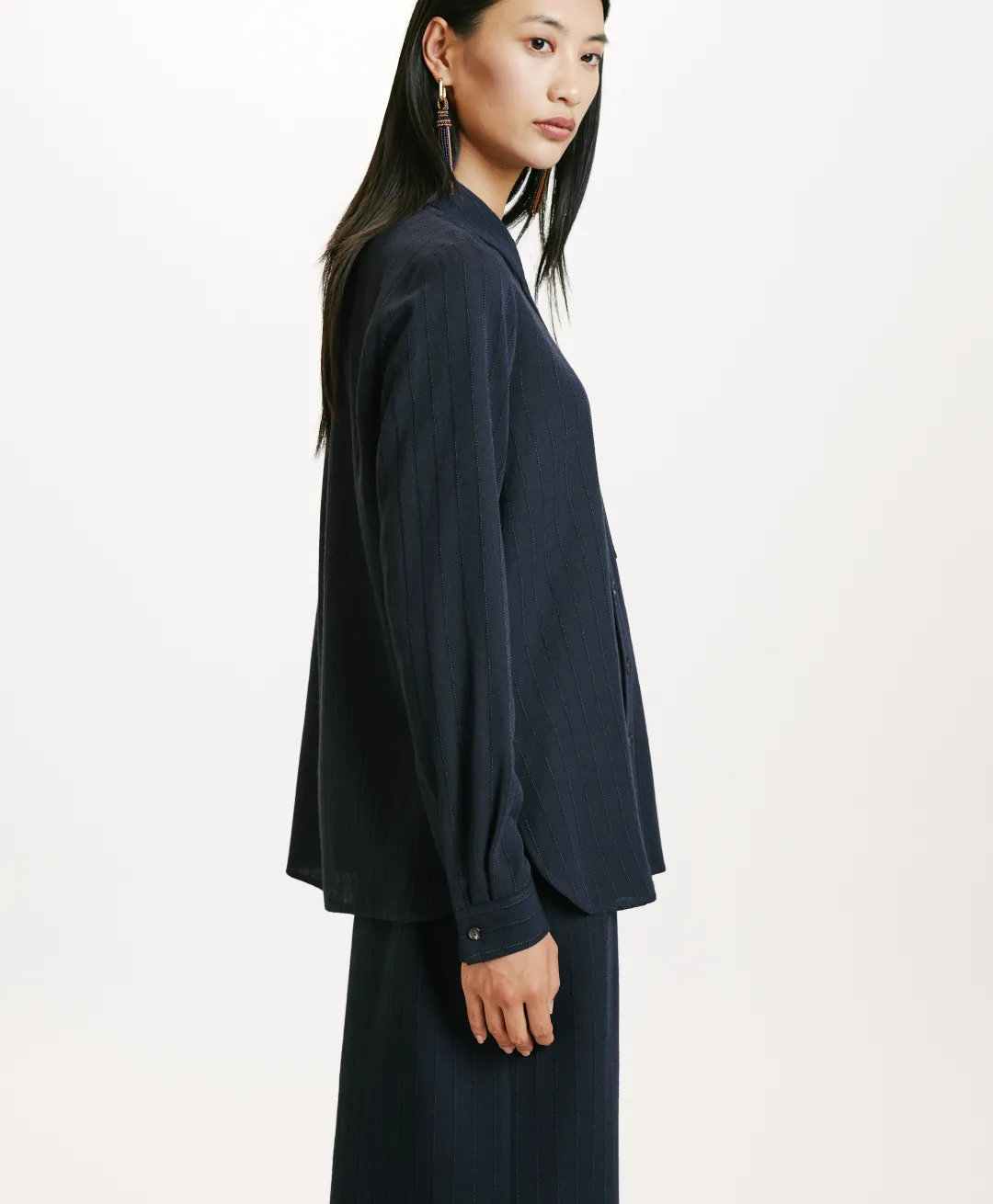 Discount CHEMISIER SADAO EN SERGÉ DE LAINE RAYÉ - Femme Chemises Et Blouses
