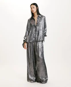 Outlet CHEMISIER SAKE EN LAMINÉ FLUIDE - Femme Chemises Et Blouses