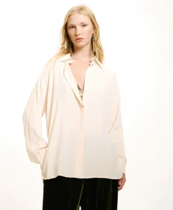 Hot CHEMISIER SAYONARA EN ACÉTATE/SOIE UNI - CRÈME Femme Chemises Et Blouses