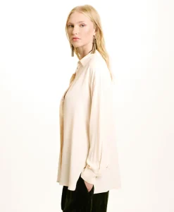 Hot CHEMISIER SAYONARA EN ACÉTATE/SOIE UNI - CRÈME Femme Chemises Et Blouses