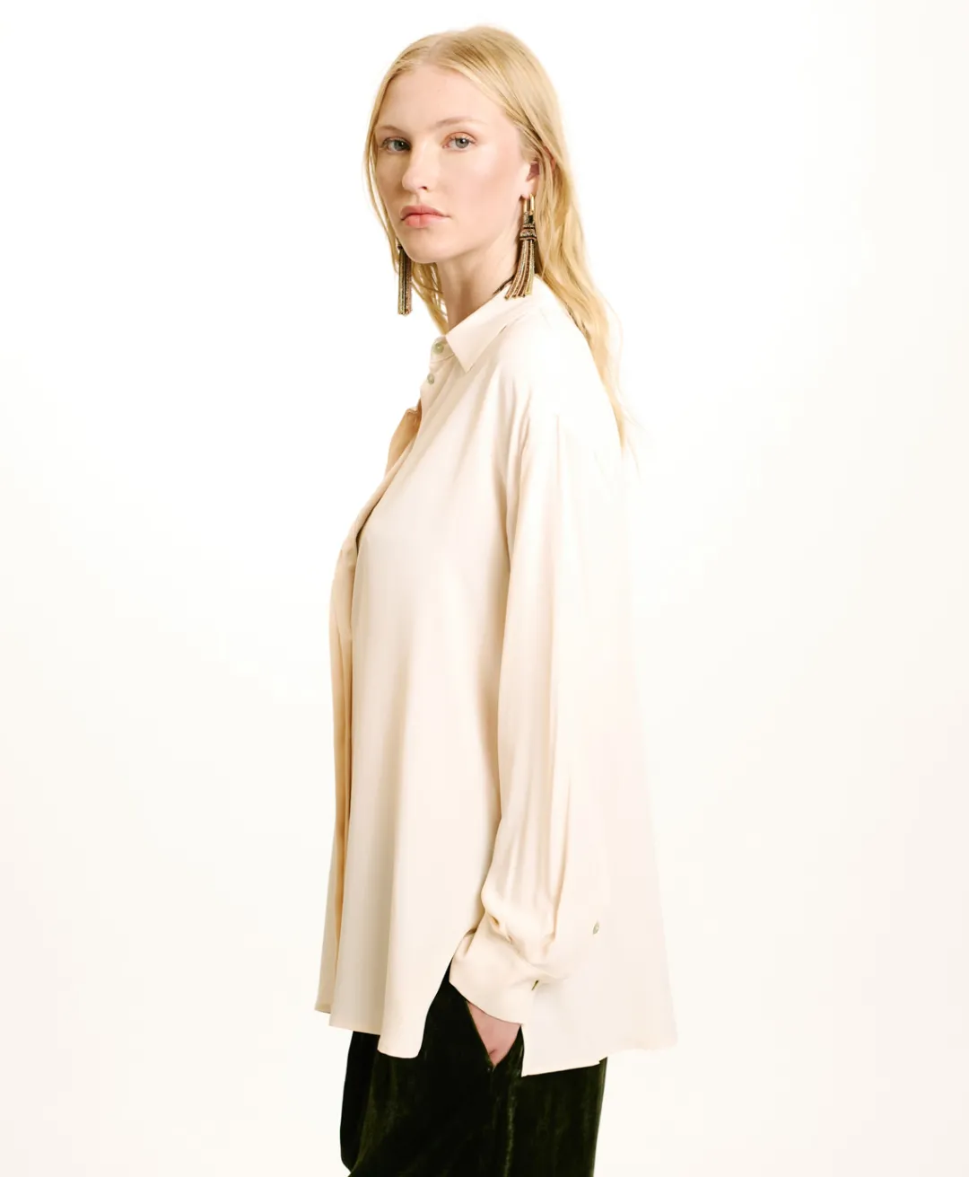 Hot CHEMISIER SAYONARA EN ACÉTATE/SOIE UNI - CRÈME Femme Chemises Et Blouses