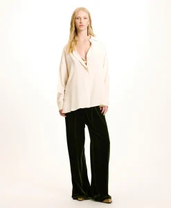 Hot CHEMISIER SAYONARA EN ACÉTATE/SOIE UNI - CRÈME Femme Chemises Et Blouses