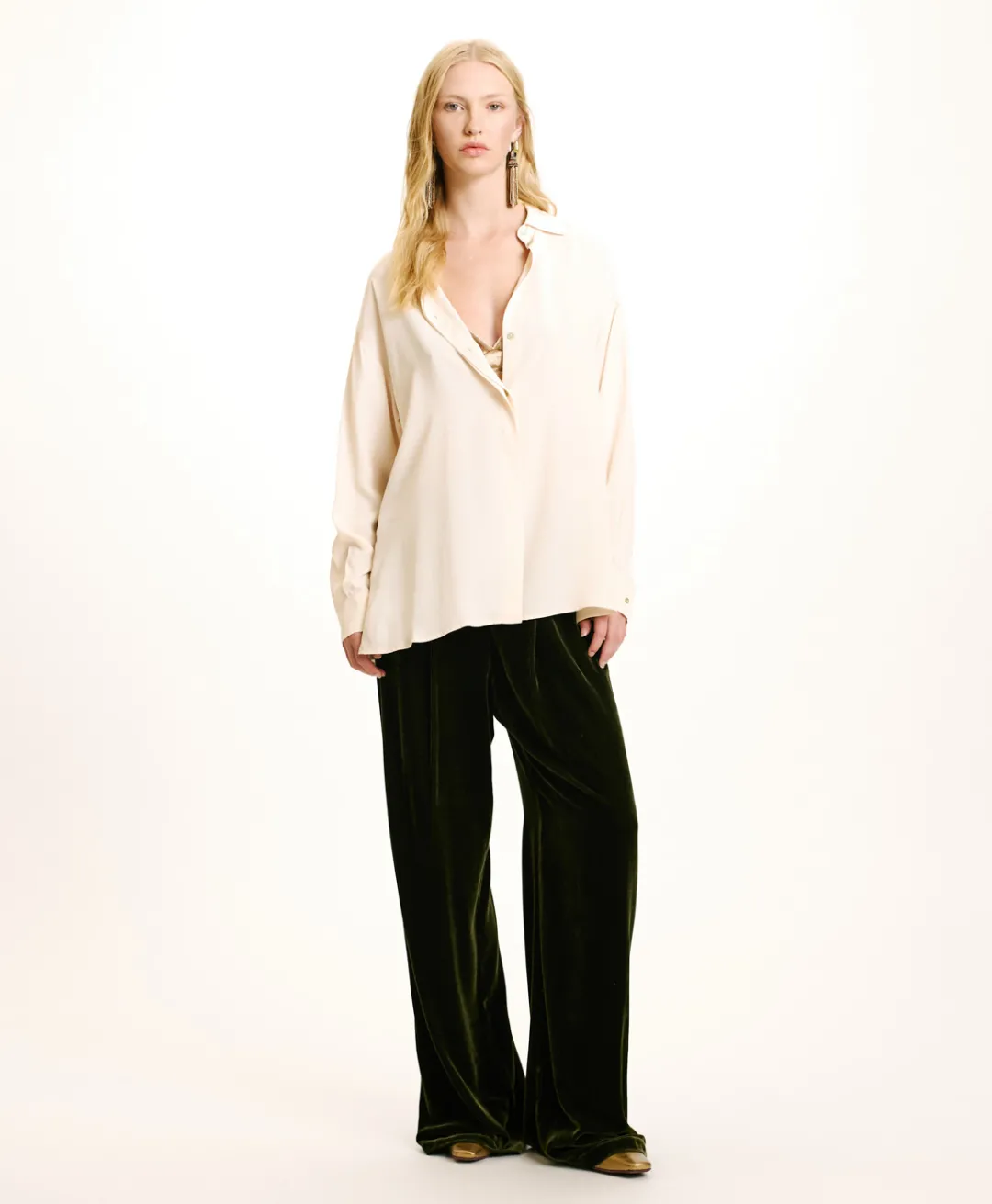 Hot CHEMISIER SAYONARA EN ACÉTATE/SOIE UNI - CRÈME Femme Chemises Et Blouses
