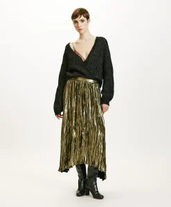 Best JUPE EVALINE PLISSÉE EN LAMINÉ FLUIDE - OR FONCÉ Femme Jupes Et Shorts