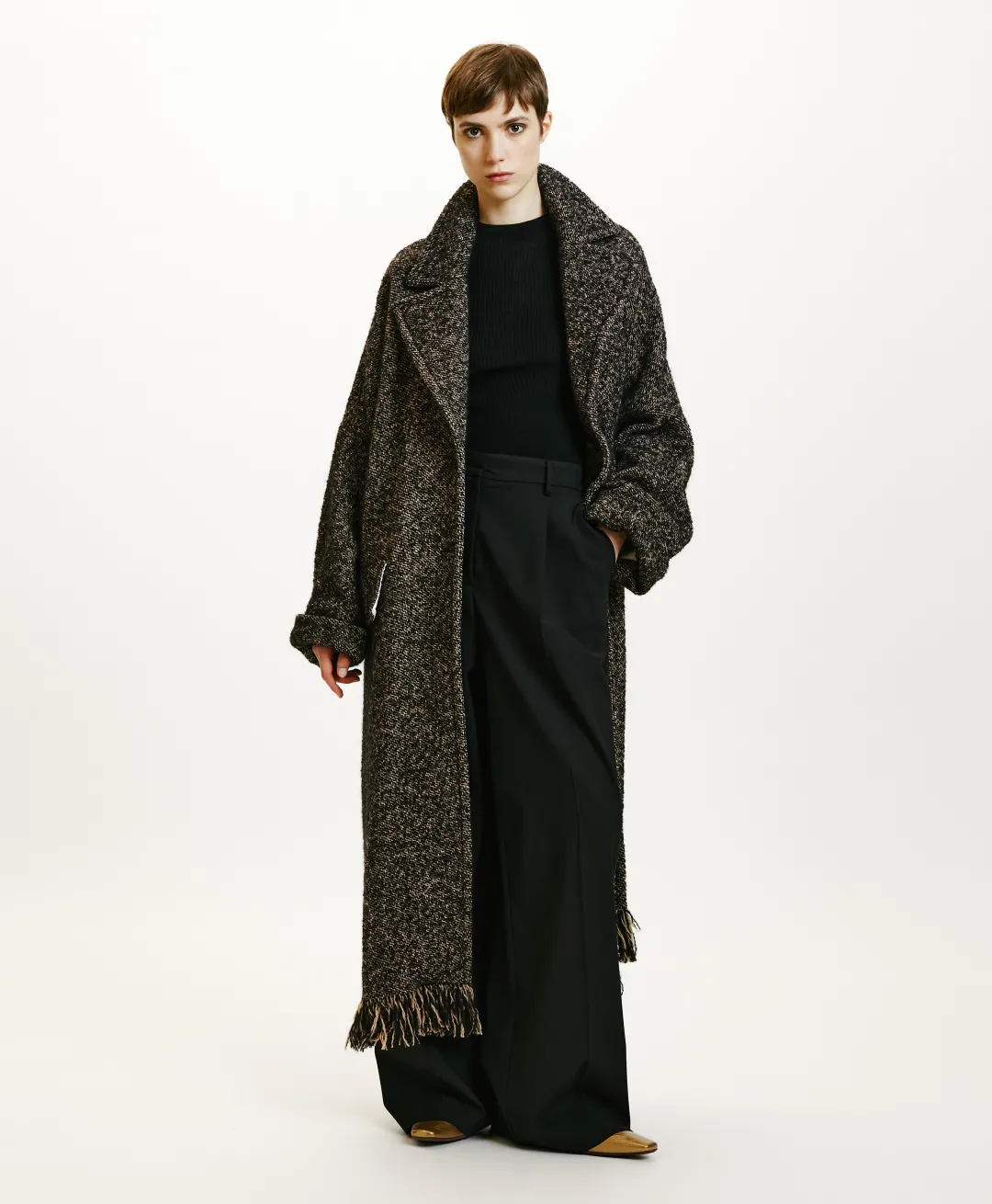 Online MANTEAU DORAYAKI EN NATTE LAINE ALPAGA À FRANGES - Femme Manteaux