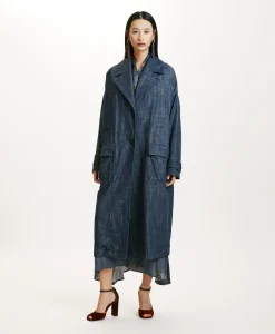 Online MANTEAU JUNKO EN DENIM COULEUR FERME - BLEU JEAN Femme Manteaux
