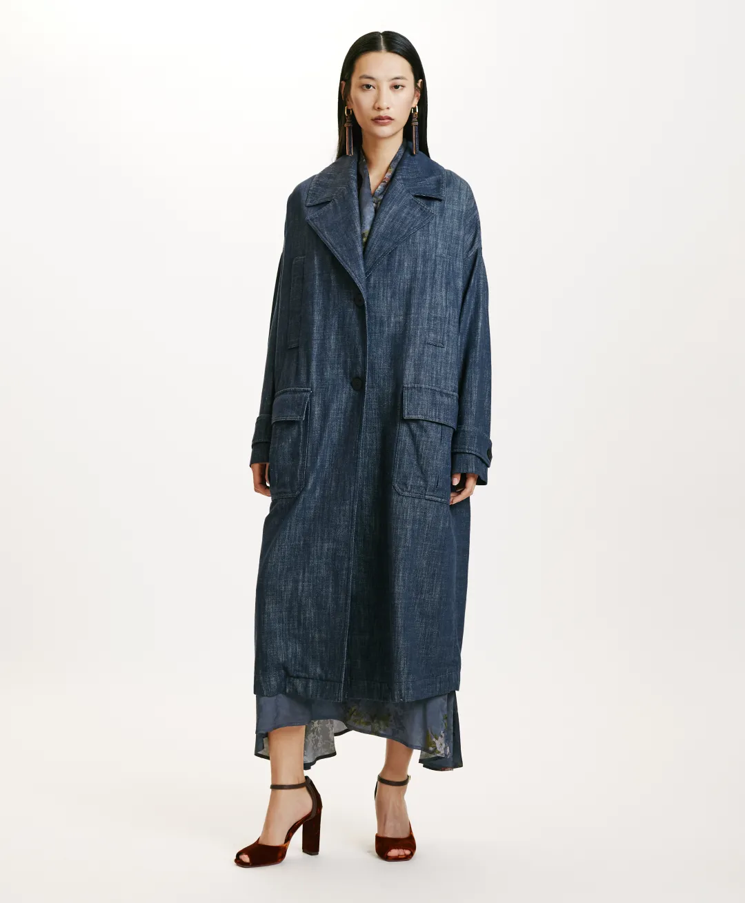 Online MANTEAU JUNKO EN DENIM COULEUR FERME - BLEU JEAN Femme Manteaux