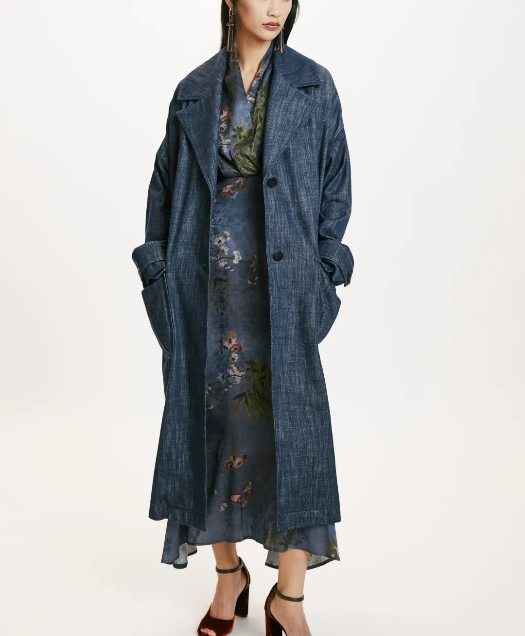 Online MANTEAU JUNKO EN DENIM COULEUR FERME - BLEU JEAN Femme Manteaux