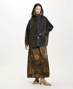 Hot MANTEAU YAME' EN DENIM FLOCK - VERT MILITAIRE Femme Manteaux