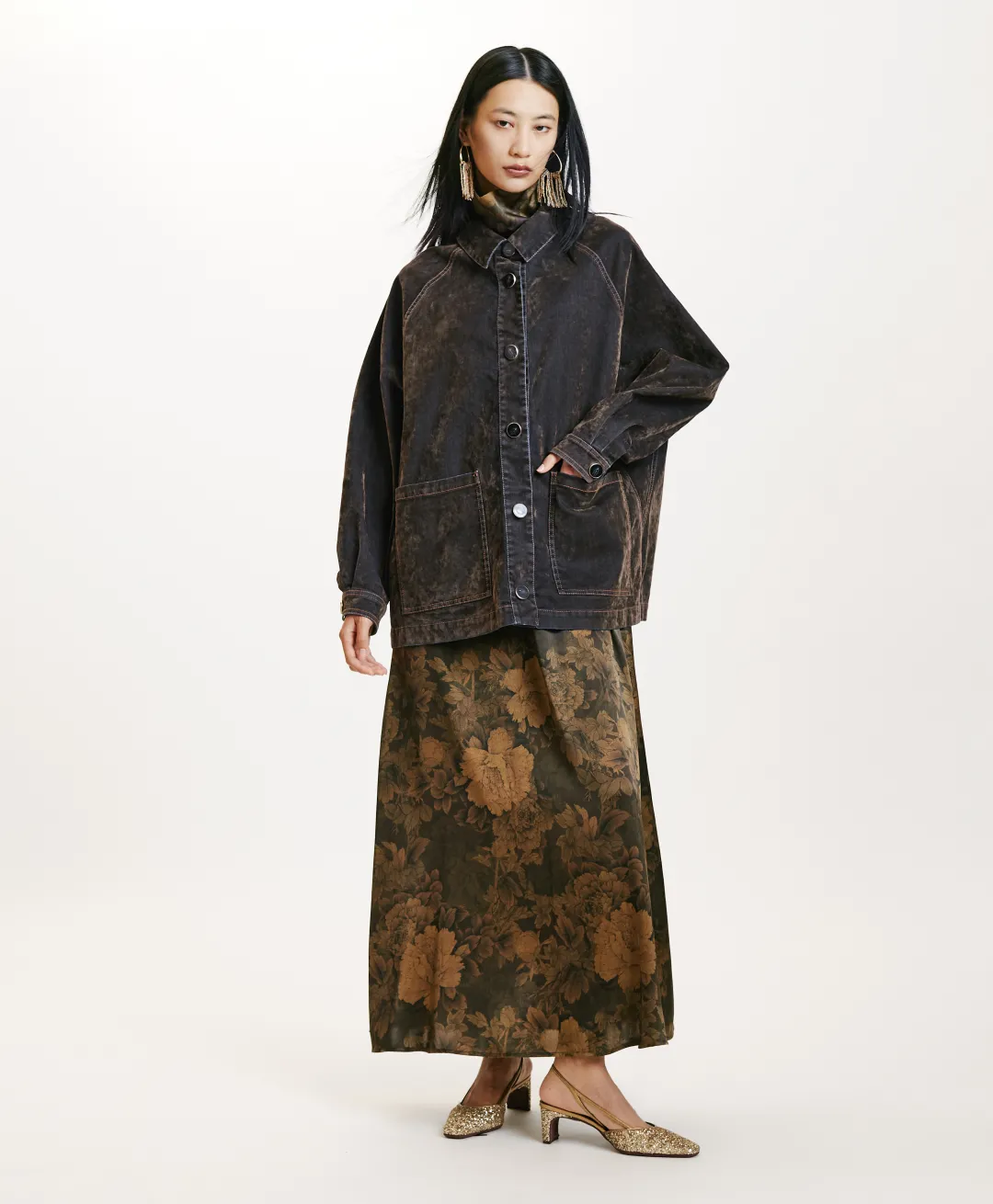 Hot MANTEAU YAME' EN DENIM FLOCK - VERT MILITAIRE Femme Manteaux