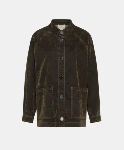 Hot MANTEAU YAME' EN DENIM FLOCK - VERT MILITAIRE Femme Manteaux