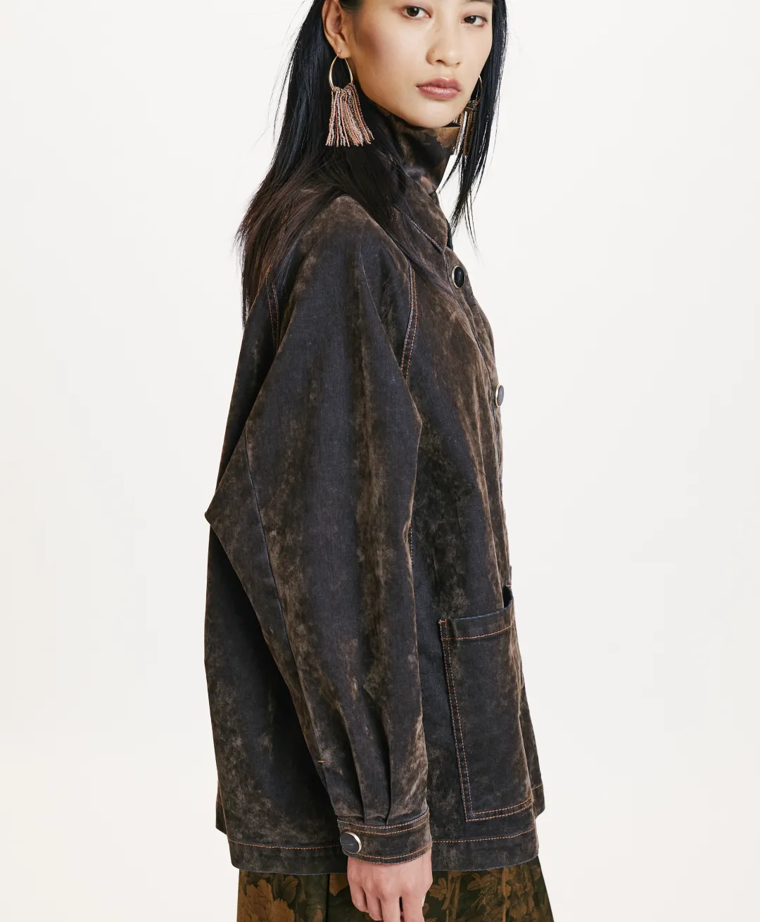 Hot MANTEAU YAME' EN DENIM FLOCK - VERT MILITAIRE Femme Manteaux