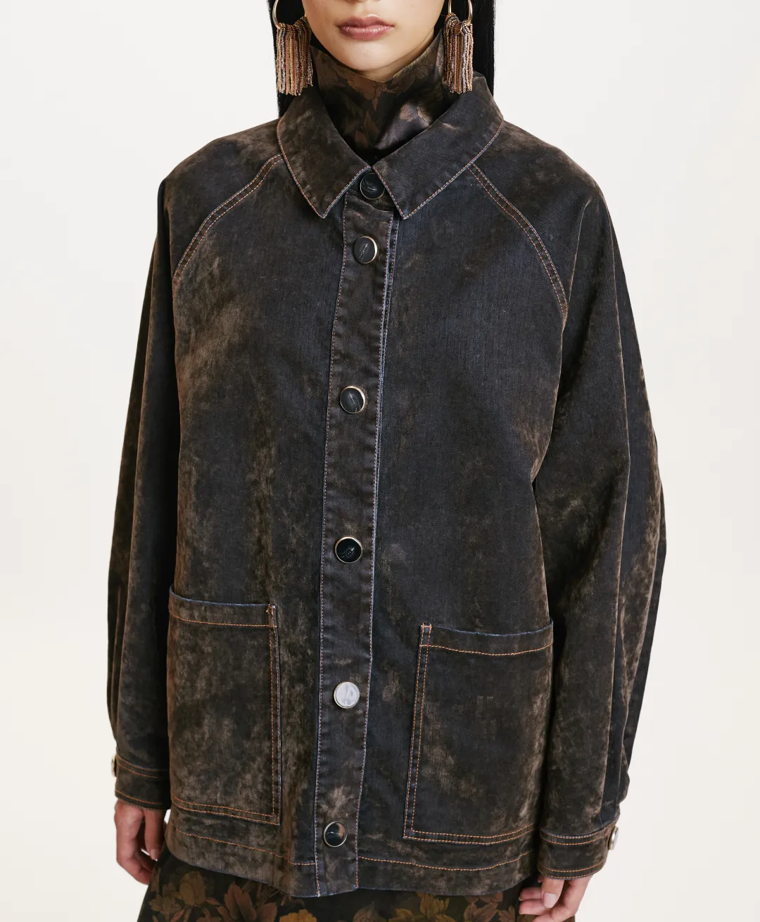 Hot MANTEAU YAME' EN DENIM FLOCK - VERT MILITAIRE Femme Manteaux