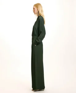 Discount PANTALON ASPEN EN ACÉTATE/SOIE UNI - FORÊT Femme Pantalons