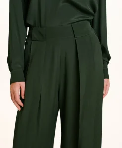 Discount PANTALON ASPEN EN ACÉTATE/SOIE UNI - FORÊT Femme Pantalons