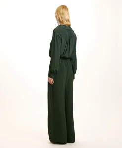 Discount PANTALON ASPEN EN ACÉTATE/SOIE UNI - FORÊT Femme Pantalons