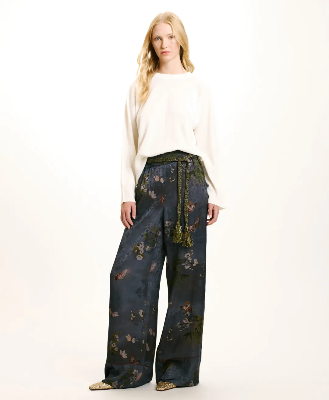 Best PANTALON DAIKI EN VISCOSE JACQUARD IMPRIMÉE - MULTICOLORE GRIS POUSSIÉREUX Femme Pantalons