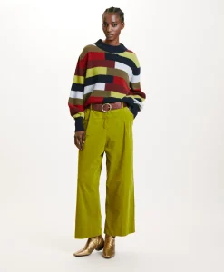 Online PANTALON GRECALE BIS EN VELOURS MILLERAIE STRETCH - VERT MATCHA Femme Pantalons