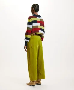 Online PANTALON GRECALE BIS EN VELOURS MILLERAIE STRETCH - VERT MATCHA Femme Pantalons