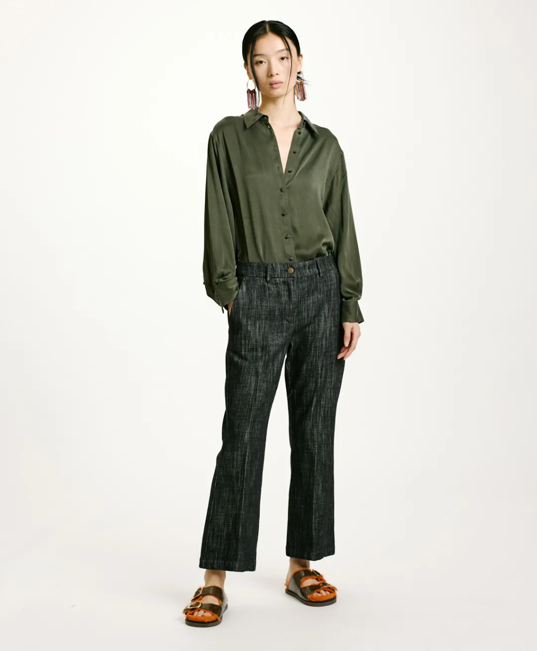 Online PANTALON INDRA EN DENIM COULEUR FERME - Femme Pantalons